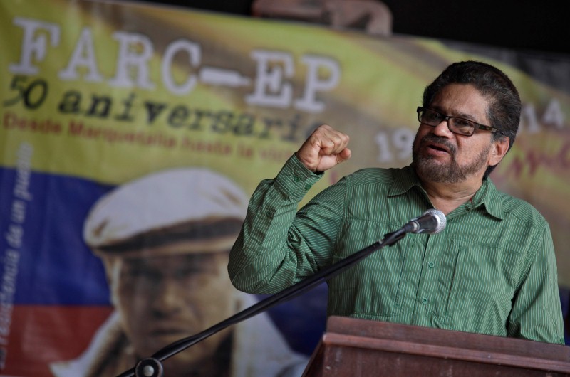 El jefe del equipo negociador de la guerrilla de las FARC en sus diálogos de paz con el Gobierno colombiano, Iván Márquez, en una rueda de prensa en La Habana