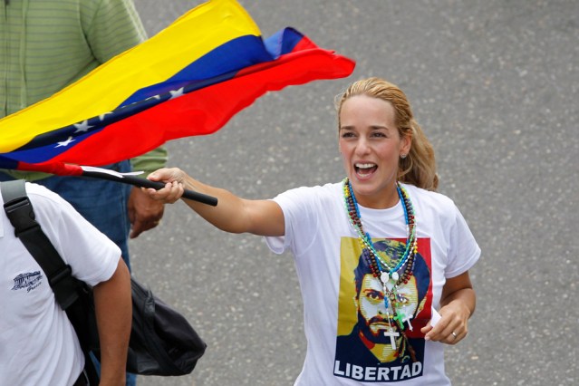 Lilian Tintori wife of jailed opposition leader Leopoldo Lopez march during anti-government protest against education reforms in Caracas