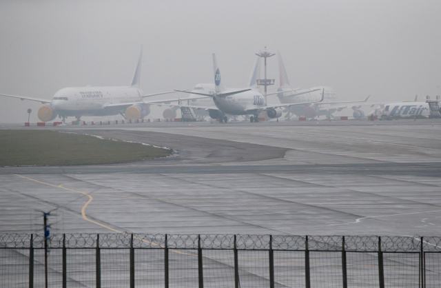 Planes are seen on the tarmac at Moscow's Vnukovo airport