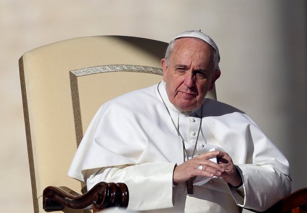 Pope Francis attends during the general audience in St. Peter's Square at the Vatican