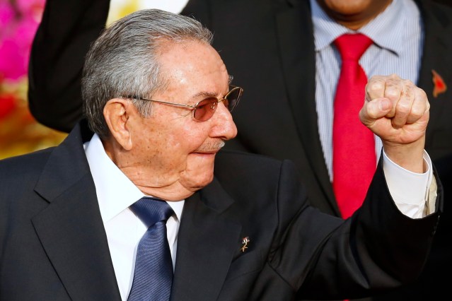 Cuba's President Raul Castro gestures during ALBA alliance summit in Caracas
