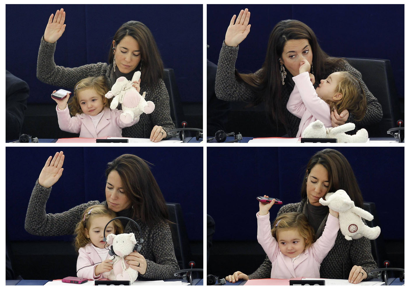 A combination picture shows Italy’s Member of the European Parliament Licia Ronzulli taking p...