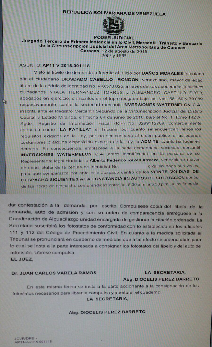 Demanda de Diosdado Cabello contra La Patilla
