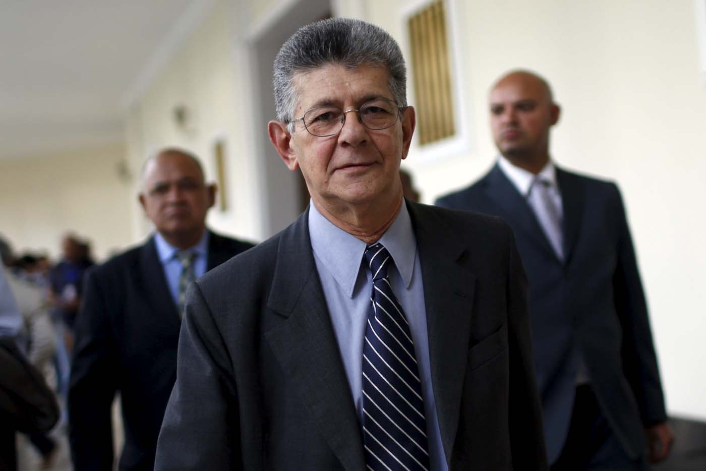 Henry Ramos Allup, president of the National Assembly and deputy of the Venezuelan coalition of opposition parties (MUD), walks at the National Assembly building during a session in Caracas