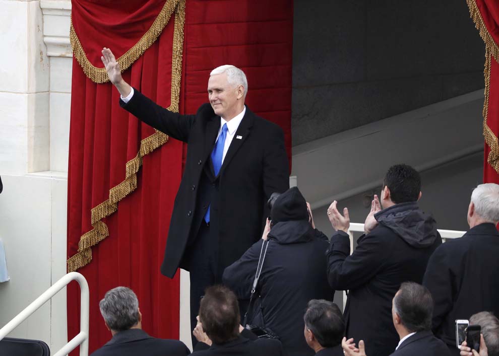 Vice President-elect Mike Pence arrives for the inauguration ceremonies swearing in Donald Trump as the 45th president of the United States on the West front of the U.S. Capitol in Washington, U.S., January 20, 2017. REUTERS/Lucy Nicholson