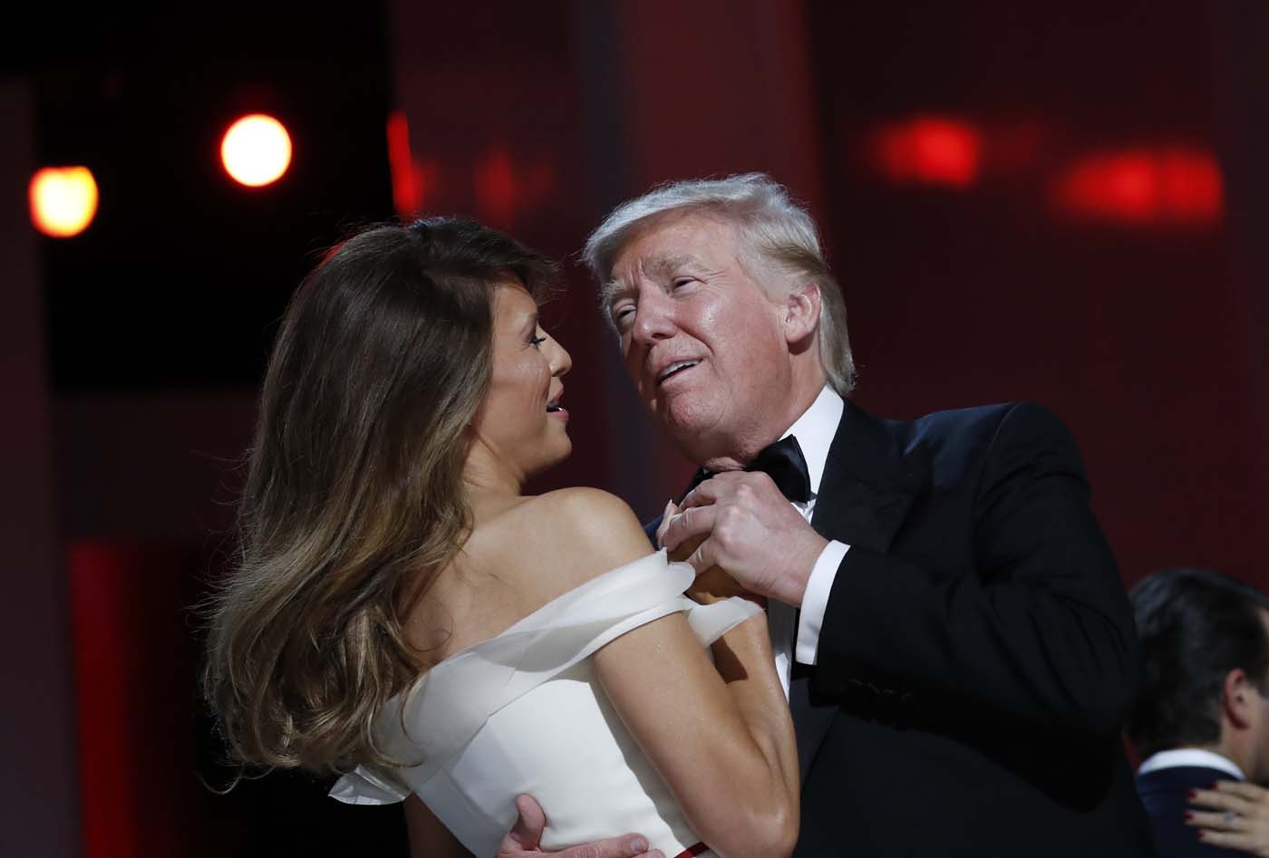 President Donald Trump dances with first lady Melania Trump at the Freedom Ball, Friday, Jan. 20, 2017 in Washington. (AP Photo/Alex Brandon)