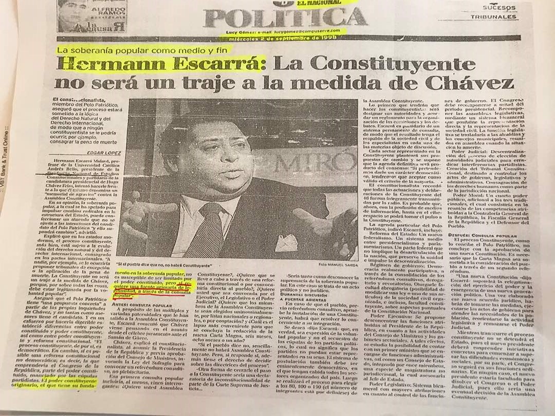Foto de la edición impresa del diario El Nacional de fecha 2 de septiembre de 1998