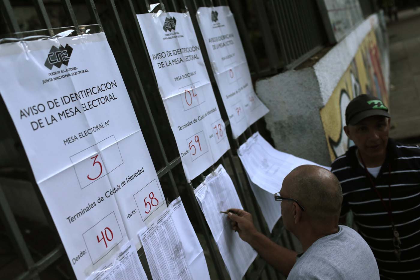 People check electoral lists before voting during the Constituent Assembly election in Caracas, Venezuela, July 30, 2017. REUTERS/Marco Bello