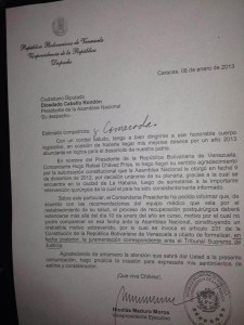 Esta es la famosa carta que envió Maduro anunciando que Chávez no viene (FOTO)