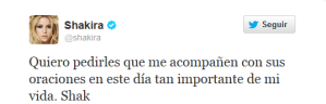 Esto lo tuiteó Shakira desde el hospital (Tuit)