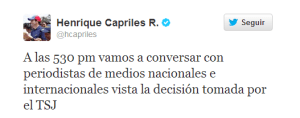 Capriles dará rueda de prensa esta tarde
