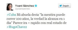 El polémico tuit de Yoani Sánchez sobre la salud de Chávez