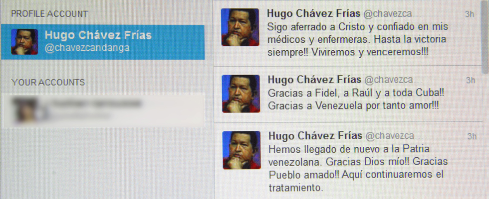 Chávez, con dificultades para hablar, reactiva su Twitter