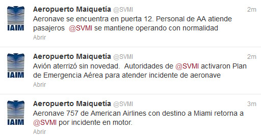 Avión de American Airlines aterriza de emergencia en Maiquetía