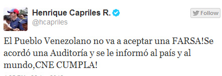 .@hcapriles: Se acordó una Auditoría y se le informó al país y al mundo