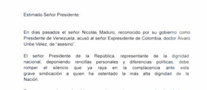 Pastrana le pide a Santos que rompa silencio ante acusación de Maduro (Carta)