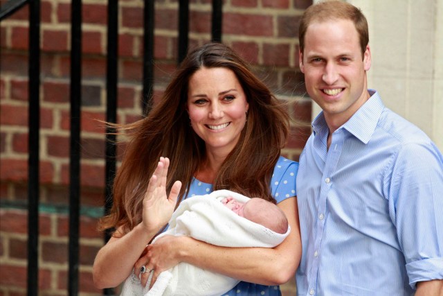 Britain's Prince William and his wife Catherine, Duchess of Cambridge appear with their baby son, outside the Lindo Wing of St Mary's Hospital, in central London