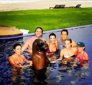 La mamá de las Kardashian se divierte en la piscina con un león marino (Fotos)