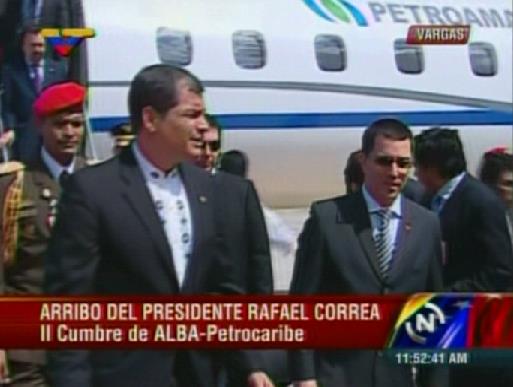 Presidente de Ecuador llegó a Venezuela para participar en el Alba y Petrocaribe
