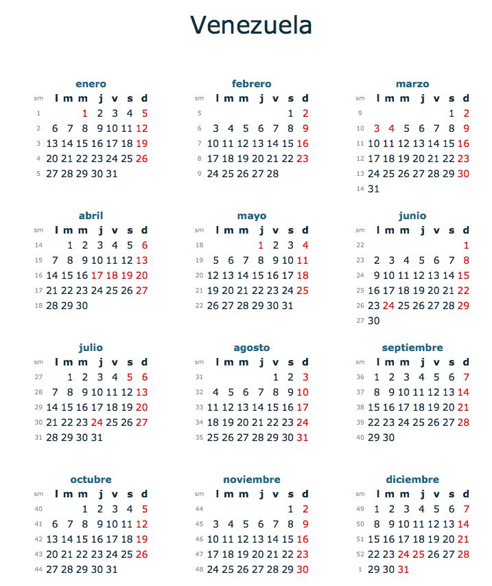 Este es el calendario de los días feriados del 2014