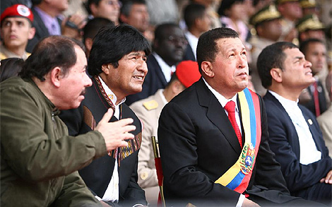Rafael Correa, Hugo Chávez, Daniel Ortega y Evo Morales