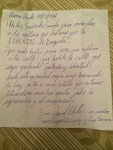 Carta de Daniel Ceballos desde Ramo Verde