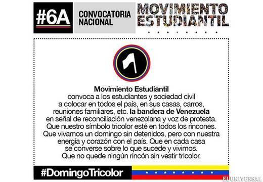 Movimiento Estudiantil convoca un #DomingoTricolor en toda Venezuela