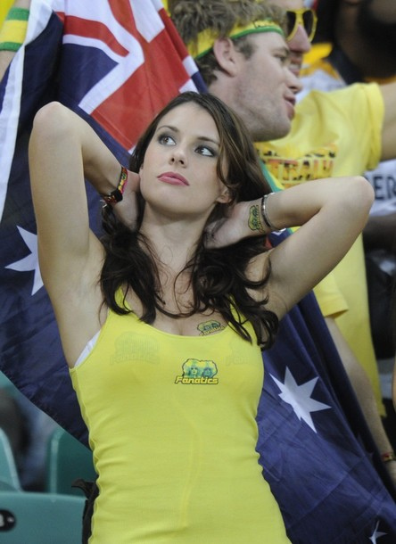 An Australia supporter cheers prior to t
