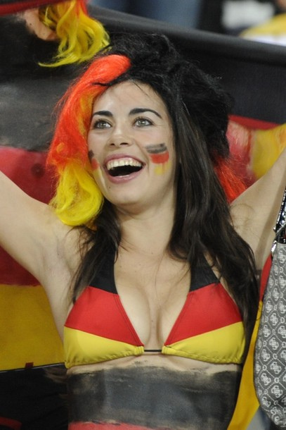 A German fan cheers prior to Group D fir