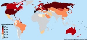 Divorcios por países (mapa mundial)