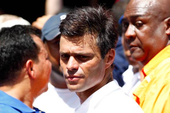 Venezuelan opposition leader Leopoldo Lopez is seen during a protest against President Nicolas Maduro's government in Caracas