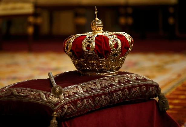 The crown is seen inside the hemicycle ahead of the proclamation to the Parliament of Spain's new King Felipe VI at the Congress of Deputies in Madrid