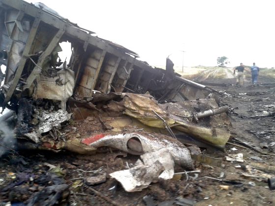 Site of a Malaysia Airlines Boeing 777 plane crash is seen in the settlement of Grabovo in the Donetsk region