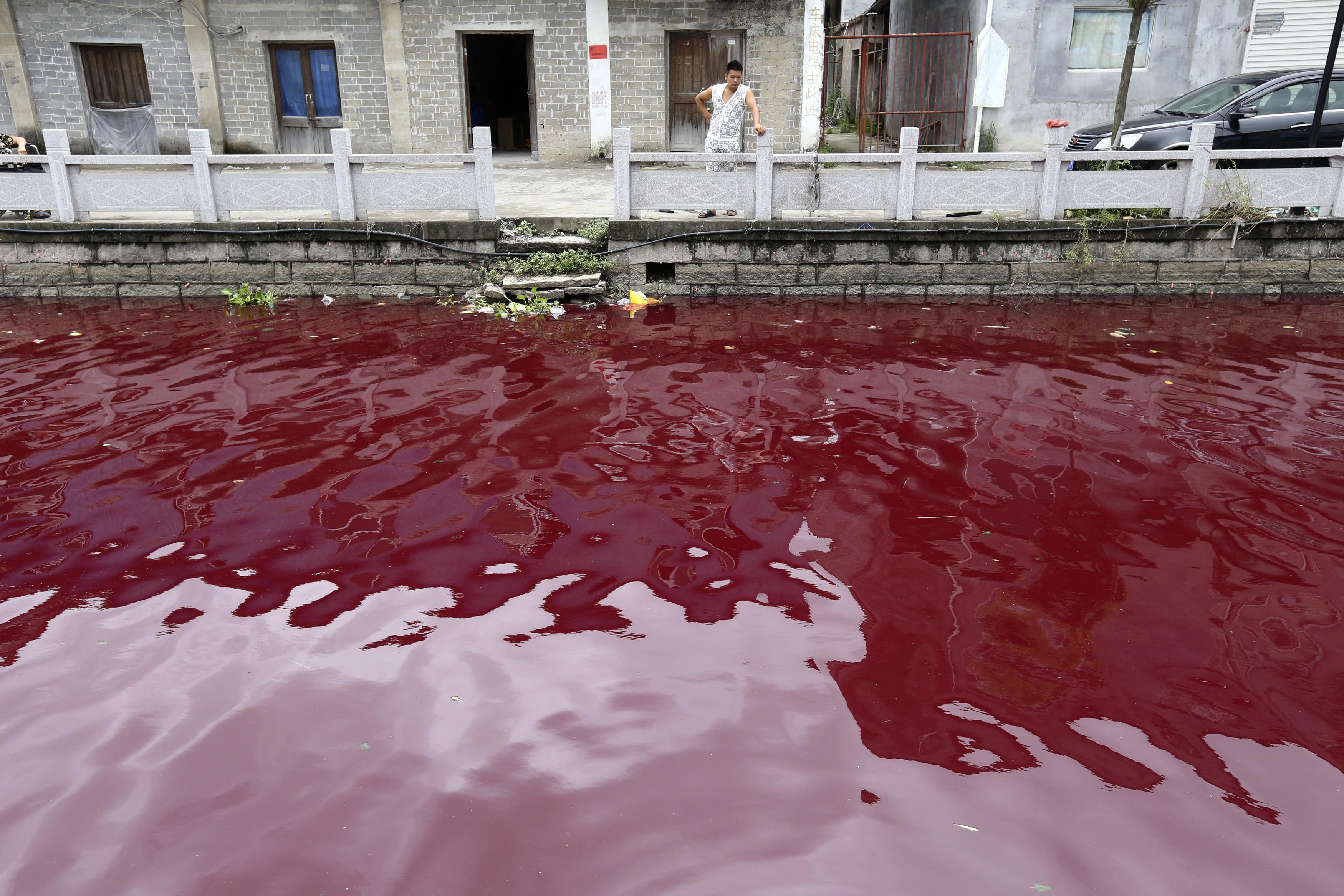 Про красную воду. Красный дождь в 2001 году в Индии. Загрязненная река Янцзы.
