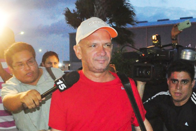Retired General Hugo Carvajal of Venezuela arrives at the Queen Beatrix International Airport upon being released in Oranjestad