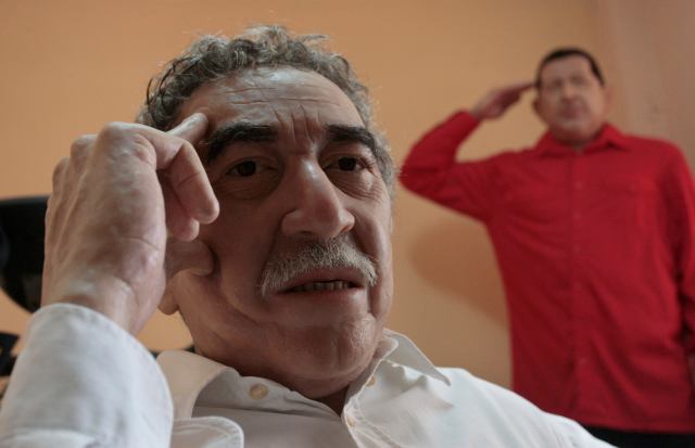 The wax figures of Garcia Marquez and Chavez, are seen inside the house of Barrios in Bayamo