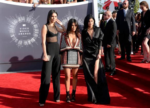 Kendall Jenner, Kim Kardashian and Kylie Jenner arrive at the 2014 MTV Music Video Awards in Inglewood