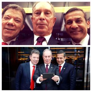 La selfie de Santos y Humala con Bloomberg en Nueva York