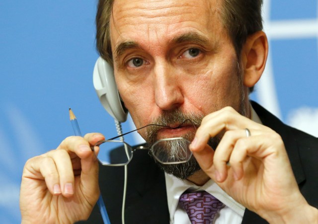 Jordan's Prince Zeid al-Hussein High Commissioner for Human Rights attends news conference at UN in Geneva