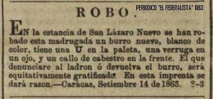 Noticia de un robo en la Venezuela de 1863 (Imagen)
