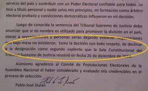 Pablo Durán declina a su designación como rector suplente del CNE (carta)