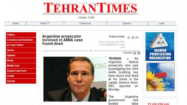 Diario iraní hablan del “suicidio” de Nisman y lo atacan por sus investigaciones