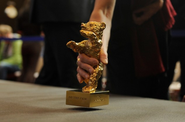 The Golden Bear for Best Film awarded to Iranian film director Jafar Panahi is placed for the media to take pictures during news conference following 65th Berlinale International Film Festival in Berlin