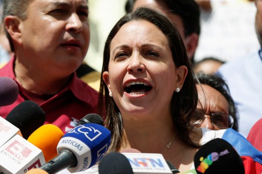 Machado speaks during a gathering in support of Ledezma in Caracas