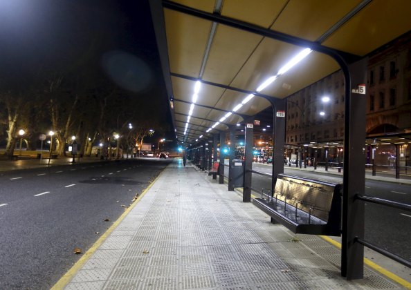 An empty bus stop is seen during a one-day nationwide strike in Buenos Aires