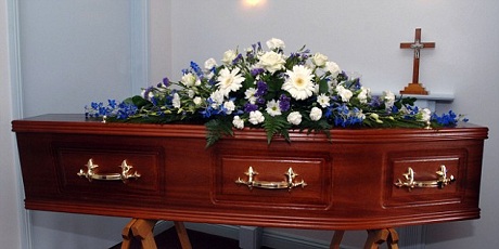 A coffin in an undertakers