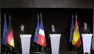 Rajoy reafirma ante Merkel y Hollande su compromiso para trabajar juntos