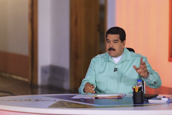 Venezuela's President Nicolas Maduro speaks during his weekly broadcast "en contacto con Maduro" (In contact with Maduro) in Caracas