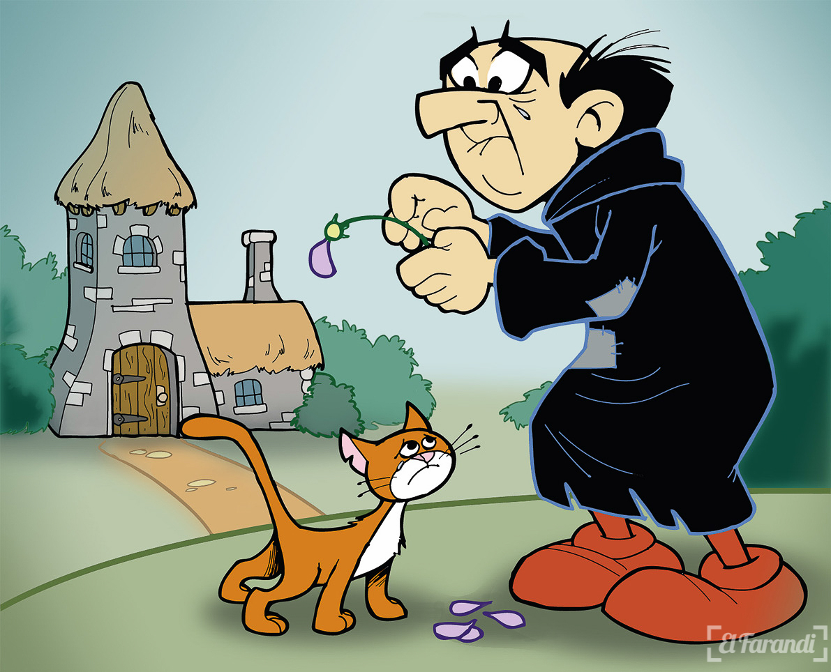 Gargamel y Azrael de Los Pitufos.