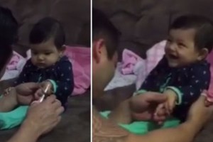 ¡Qué cuchura! Mira lo que hace esta bebé cuando su papá intenta cortarle las uñas (Video)